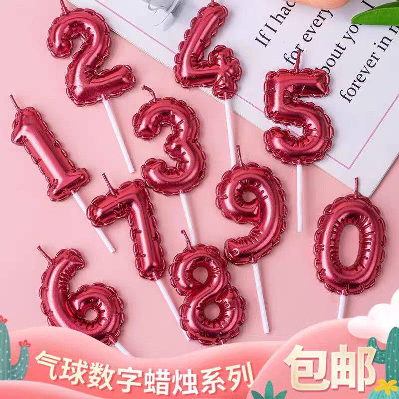 创意红色数字0-9生日蛋糕装饰蜡烛情人节新年红周岁派对烘焙插件