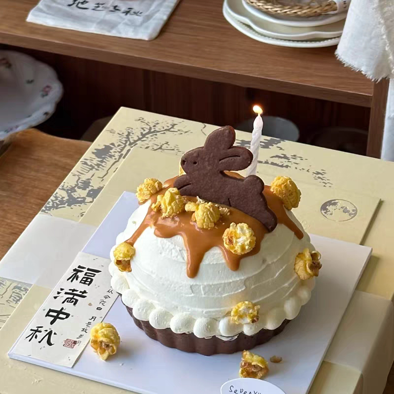 中秋节玉兔兔子造型饼干生日蛋糕装饰插件曲奇甜品台装扮摆件点心