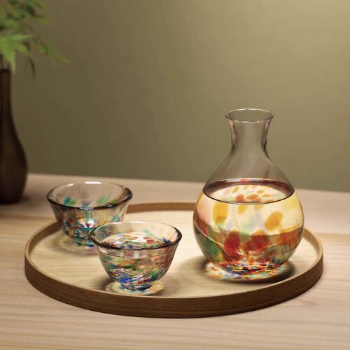 【送礼好物】日本进口津轻彩色玻璃酒壶日式清酒酒具套装手工酒器