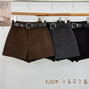 呢料休闲靴裤 百搭阔腿A字裤 女显瘦2025冬季 XIBEIERXIXI高腰短裤