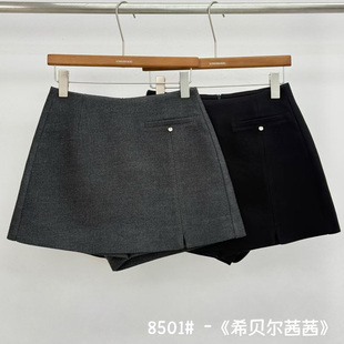 百搭假两件前裙后裤 呢子靴裤 裙女2025冬季 XIBEIERXIXI高腰短裤