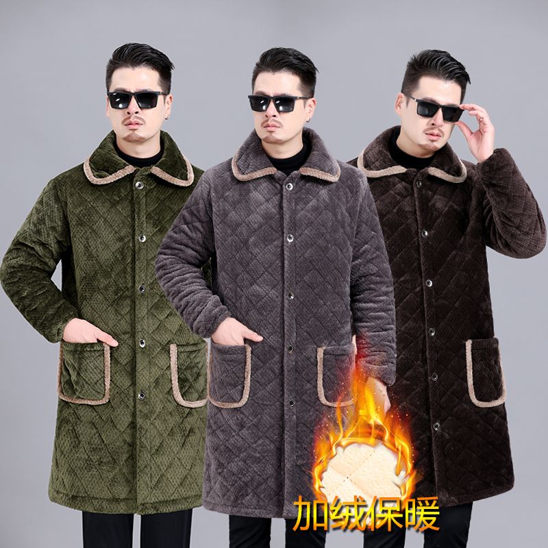 四川省服男士冬加绒加厚三层夹棉保暖围裙罩衣宽松爸爸大码棉服