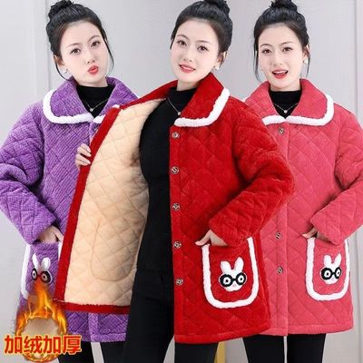 四川省服冬季新款女装加绒加厚罩衣法兰绒居家保暖棉服常规款棉衣