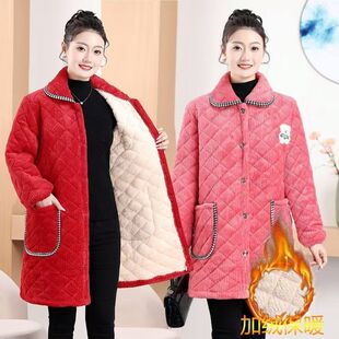 四川省服中年妈妈冬罩衣女外穿加厚棉服新款 加绒保暖棉衣棉袄外套
