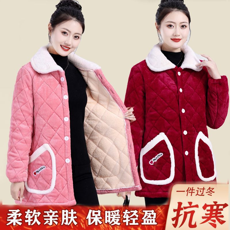 四川省服妈妈冬新款加绒加厚外套棉衣时尚棉袄棉服中长款保暖罩衣