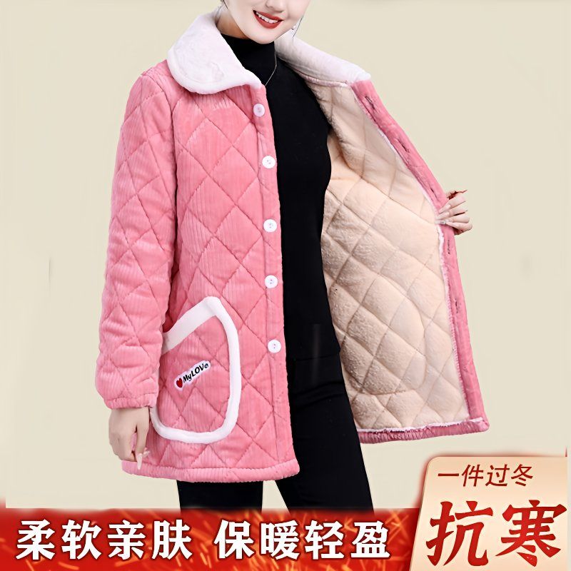 四川省服妈妈冬季新款加绒加厚外套棉袄新中式棉服中长款保暖罩衣