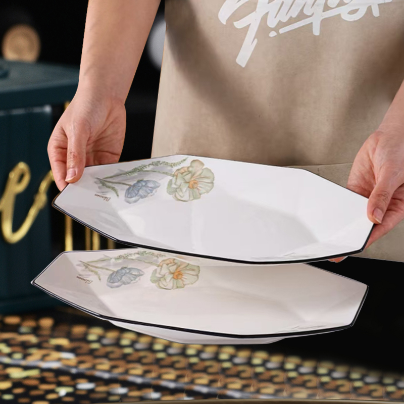 蓝莲说12英寸鱼盘中式家用陶瓷易清洗餐具