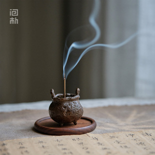 问朴 圆墩墩铜香炉文房雅玩琴炉家用小号纯铜线香香插香座底座