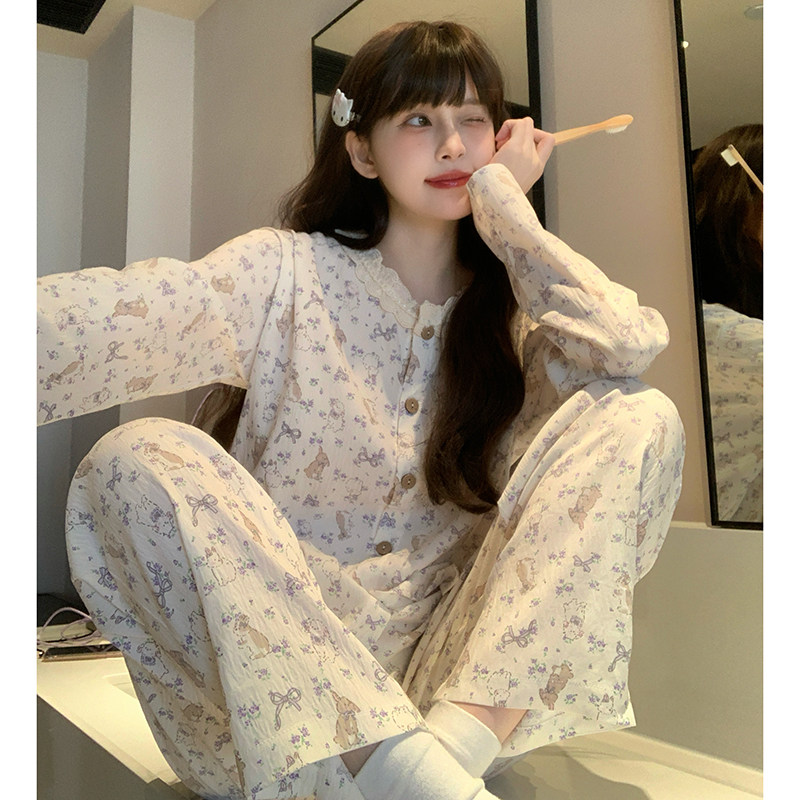 云朵棉睡衣女春秋季长袖女士套装图片