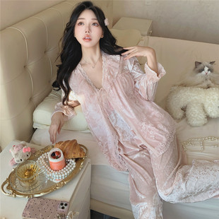 家居服秋冬 带胸垫2025年新款 睡衣女春秋季 金丝绒性感吊带三件套装