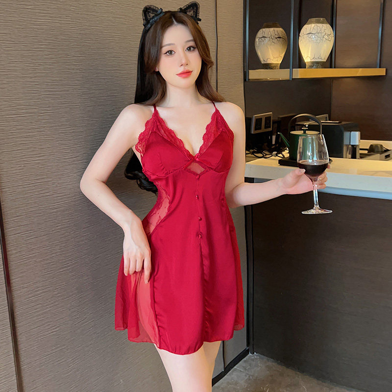 睡衣女士夏季2025年新款冰丝吊带胸垫美背红色性感丝绸高级感睡裙,女士内衣/男士内衣/家居服,睡裙,淘宝优惠券,粉丝福利购,淘宝优惠卷