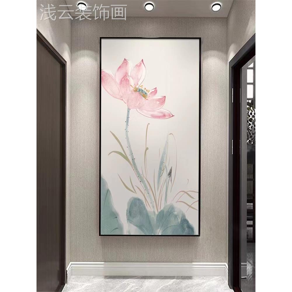 大芬村手绘油画新中式荷花九鱼图客厅装饰画玄关走廊壁画楼梯挂画图片