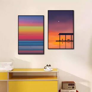 抽象风景装 饰画海景落日向日葵现代简约餐厅壁画治愈艺术客厅挂画