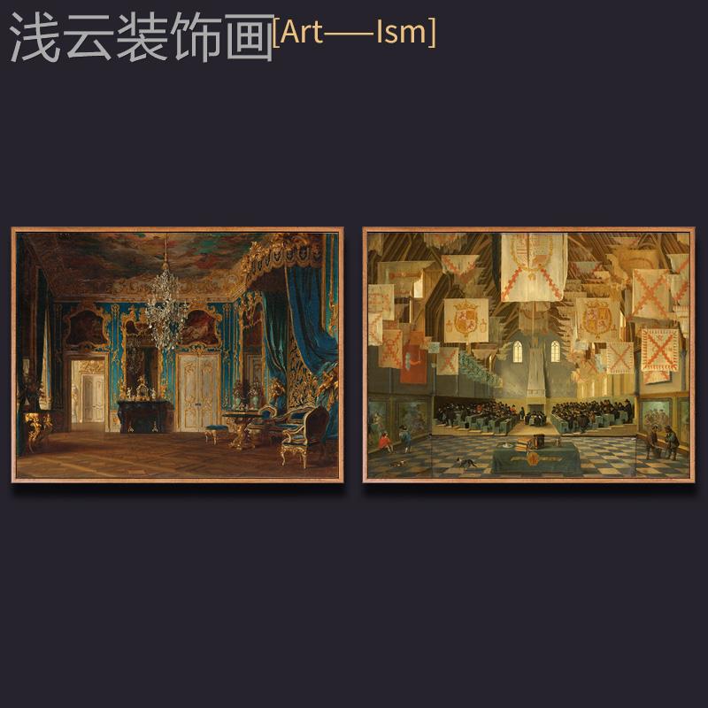 简欧复古建筑挂画欧式餐厅酒店装饰画走廊过道楼梯间壁画法式油画图片