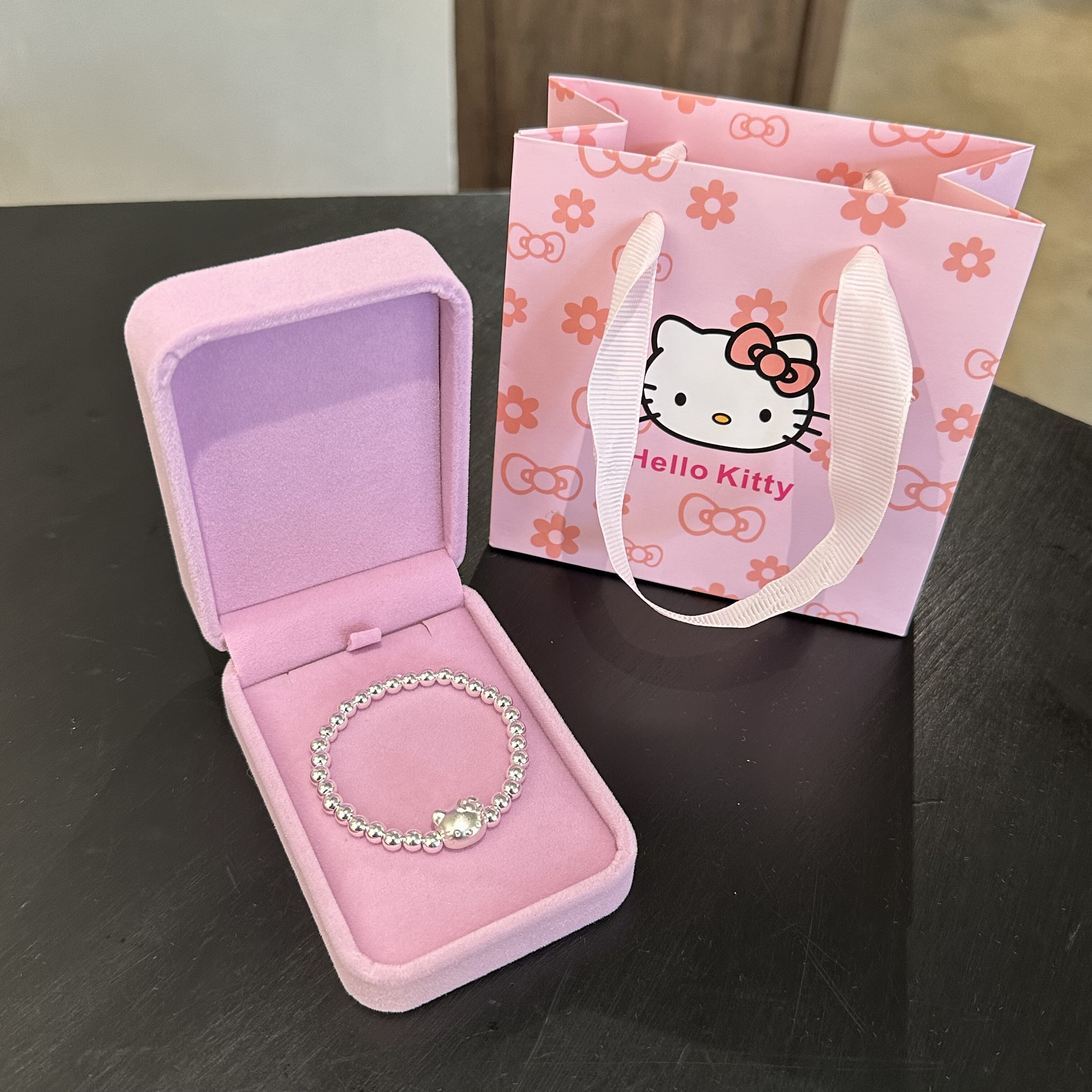 999纯银实心银珠Kitty猫手串儿童大人生日礼物送闺蜜百搭银饰手链图片