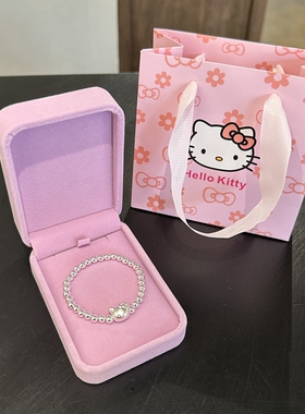999纯银实心银珠Kitty猫手串儿童大人生日礼物送闺蜜百搭银饰手链