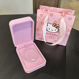 999纯银实心银珠Kitty猫手串儿童大人生日礼物送闺蜜百搭银饰手链