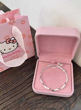 S999纯银莫比乌斯环手镯女新款铃铛实心手环生日情人节送女友礼物