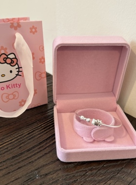 999纯银Kitty猫蝴蝶结手镯女开口实心银镯子防过敏送女友闺蜜礼物