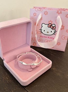 生日礼物Kitty莫比乌斯环999足银手镯女纯银年轻设计感小众银手饰