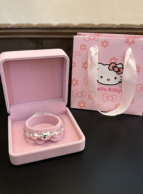 2026新款HelloKitty纯银手链女简约实心银镯子儿童送闺蜜生日礼物