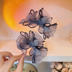森系轻奢高级感灵动蝴蝶网纱蝴蝶结碎发夹抓夹发饰7cm