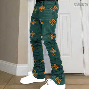 数码 欧美时尚 印花 休闲喇叭裤 男装 跨境裤 子2026欧美外贸跨境新款