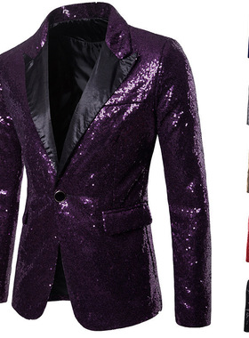 欧美演出礼服金亮片西装韩国西服夜店男士健身主持司仪影楼外套男