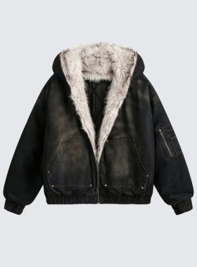 Winter-washed denim cotton-padded jacket水洗牛仔加绒废土棉服