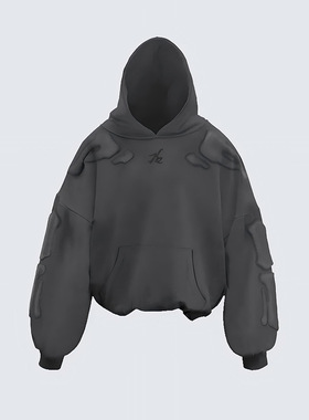 GUOWEAR骨架立体绣连帽卫衣美式高街外套秋季情侣帽衫男女街头