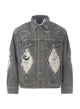 欧美高街时尚潮牌工装牛仔外套男2024年春秋大码高级感痞帅潮夹克