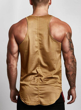 男士夏季网格透气速干健身房坎肩背心 户外运动篮球训练塑身T恤