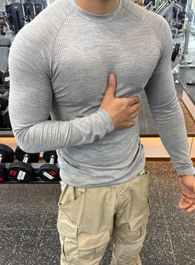 美式休闲无缝提花运动长袖男士修身透气t恤速干高弹健身训练上衣