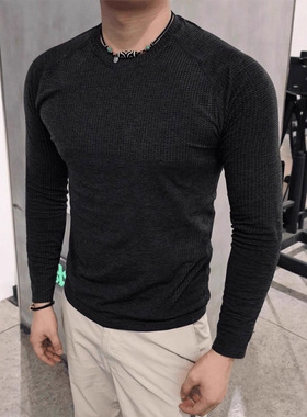 无缝提花速干长袖t恤男款运动健身透气训练服户外骑行紧身打底衣