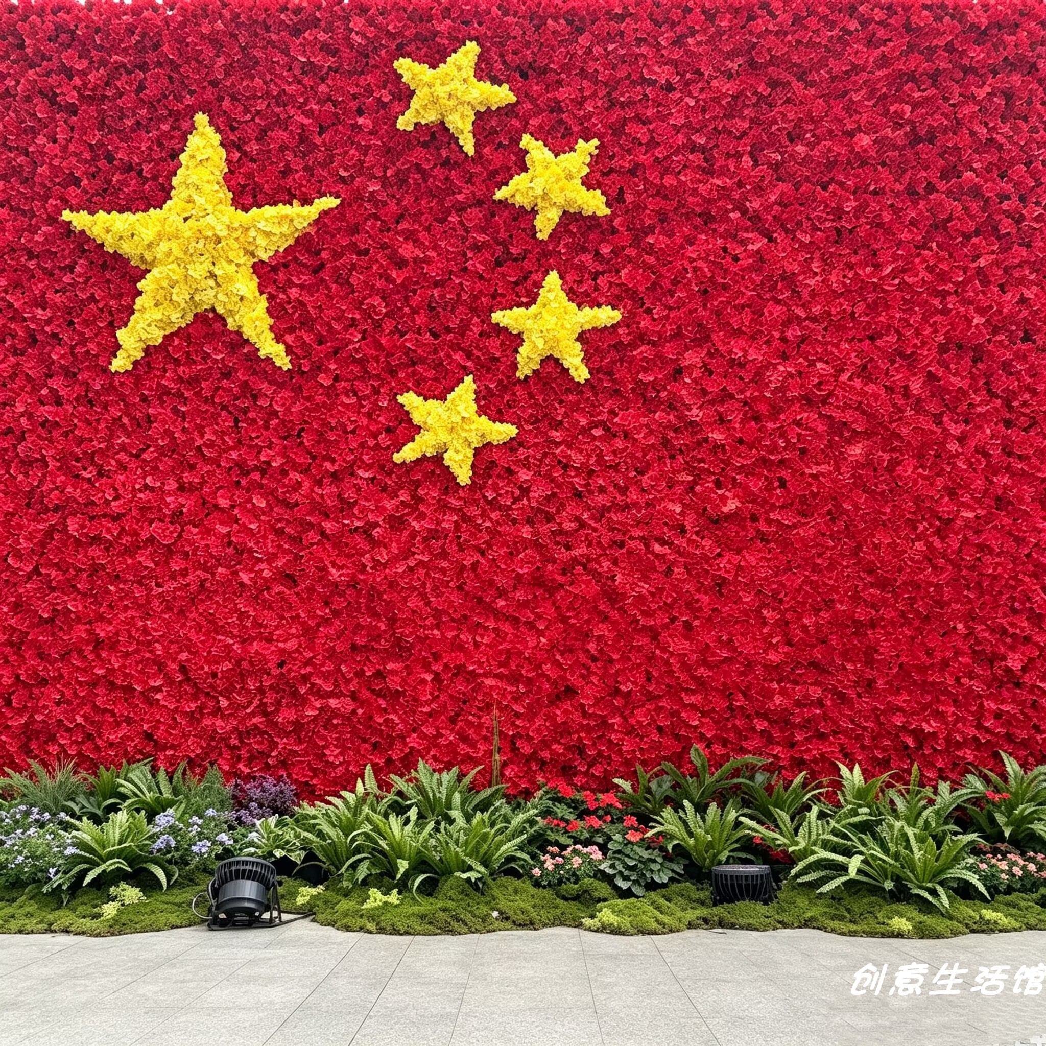 国庆五星红旗仿真花墙定制