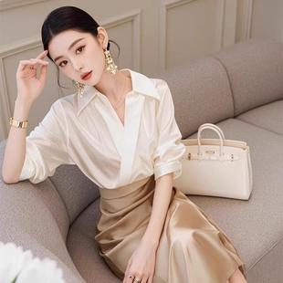 春装 夏 搭配一整套轻熟气质女神范高端小香风衬衫 香槟色半身裙套装