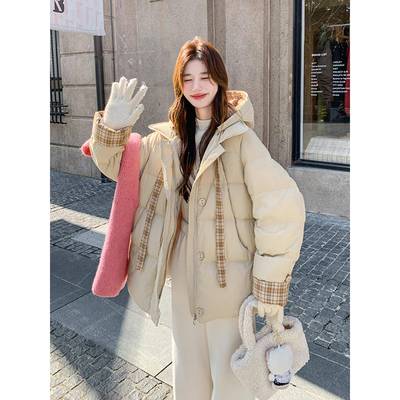 卡其色羽绒棉服女2025新款冬季韩版宽松中长款面包派克服棉衣外套