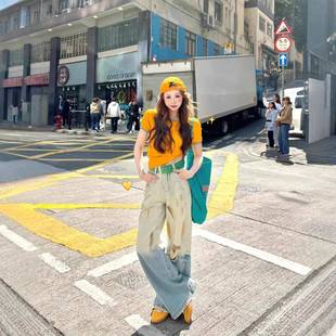 2025夏季 显瘦两件套 新款 多巴胺穿搭甜美风拼色针织上衣搭配牛仔裤