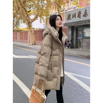 羽绒棉服女中长款2025新款冬季韩版宽松小个子加厚面包派克服棉衣
