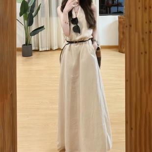 高级感海边度假中长裙 法式 v领挂脖无袖 背心连衣裙子夏季 2025新款