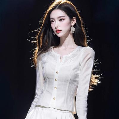 2025新款早春轻奢高级感超好看小清新气质法式独特白色长袖上衣女