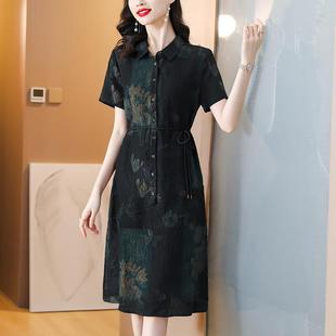 高品質減齡遮肉中年媽媽夏季 真絲連衣裙復古香云紗桑蠶絲裙子 新款