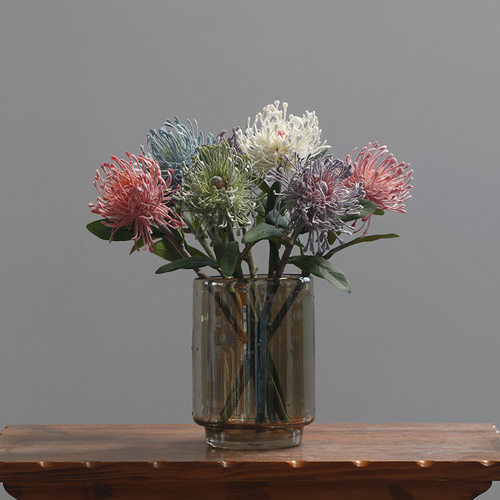 北欧复古针垫花仿真花家居客厅餐桌插花摆件民宿仿真花拍摄道具