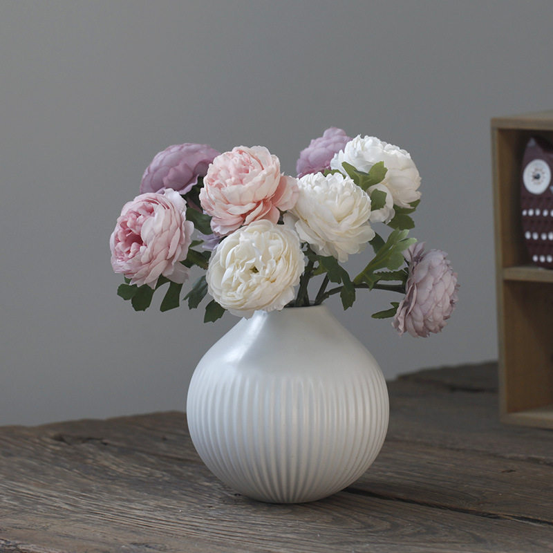 轻奢仿真花假花油画色短枝茶玫家居样板间餐厅摆设花束家居饰品