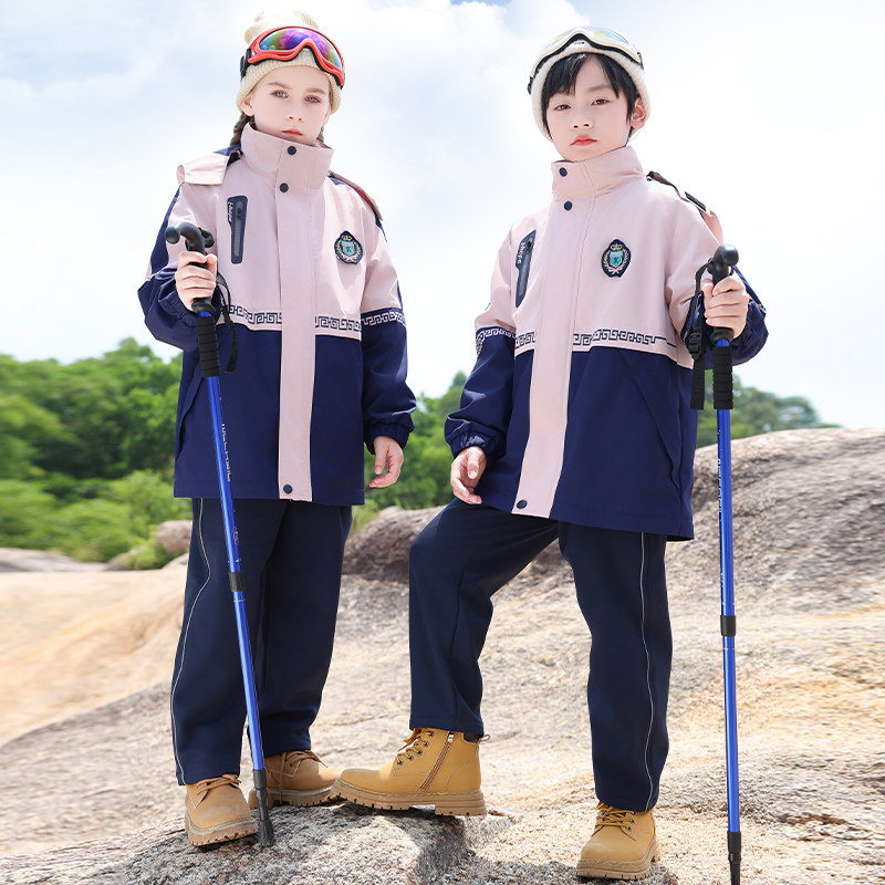 冲锋衣校服三件套小学生户外防风班服秋冬装儿童运动服幼儿园园服
