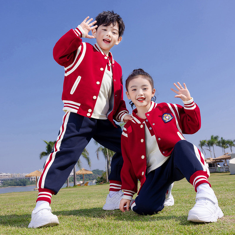 小学生班服春秋装幼儿园红色套装
