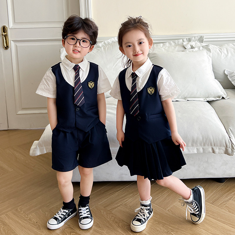 儿童装套装夏季男童校服西装班服女童学院风短袖JK短裙演出服夏装
