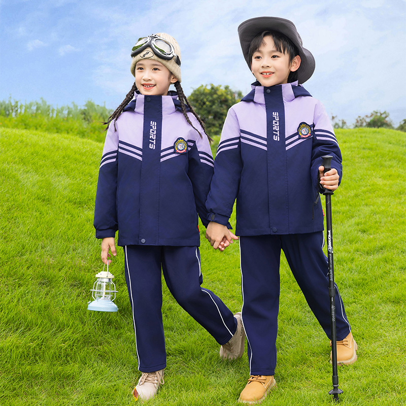 校服小学生冲锋衣三合一加绒套装儿童班服运动会冬款幼儿园园服