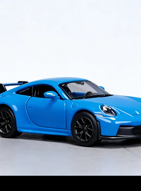 比美高 1:64保时捷911 GT3蓝色仿真汽车模型收藏摆件玩具