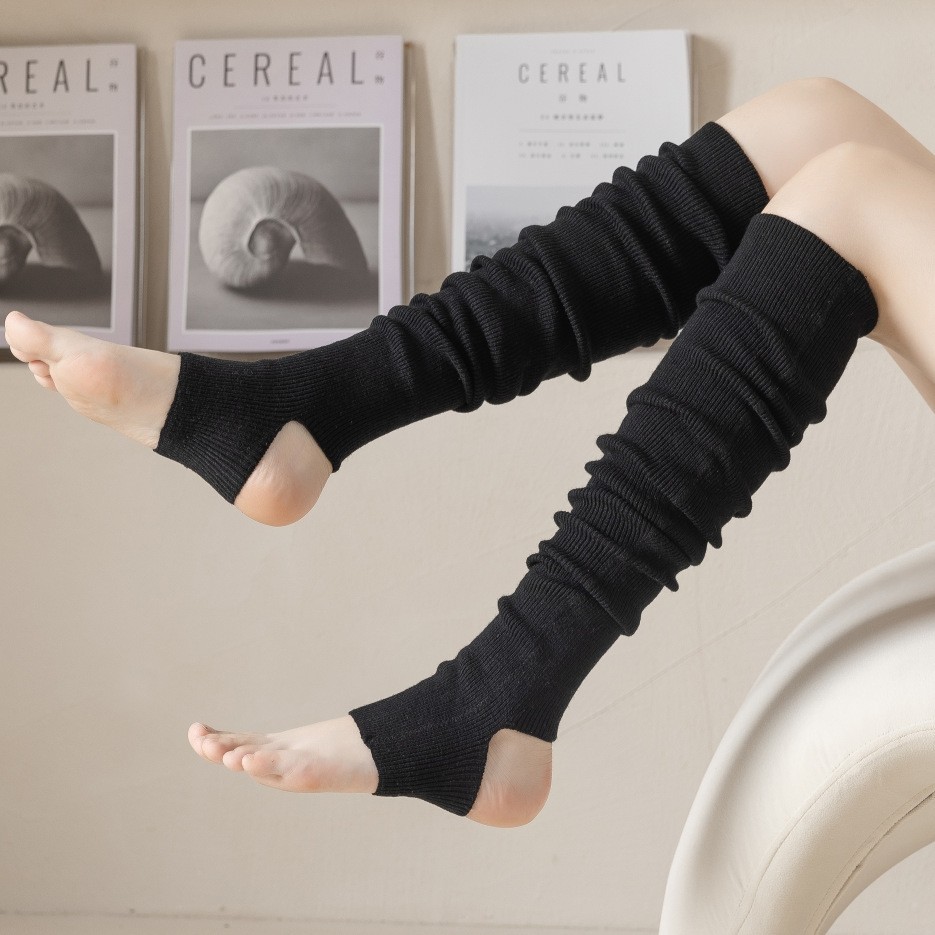 羊毛秋冬过膝踩脚袜套女瑜伽安可拉酒红护腿保暖舞蹈袜堆堆袜防滑